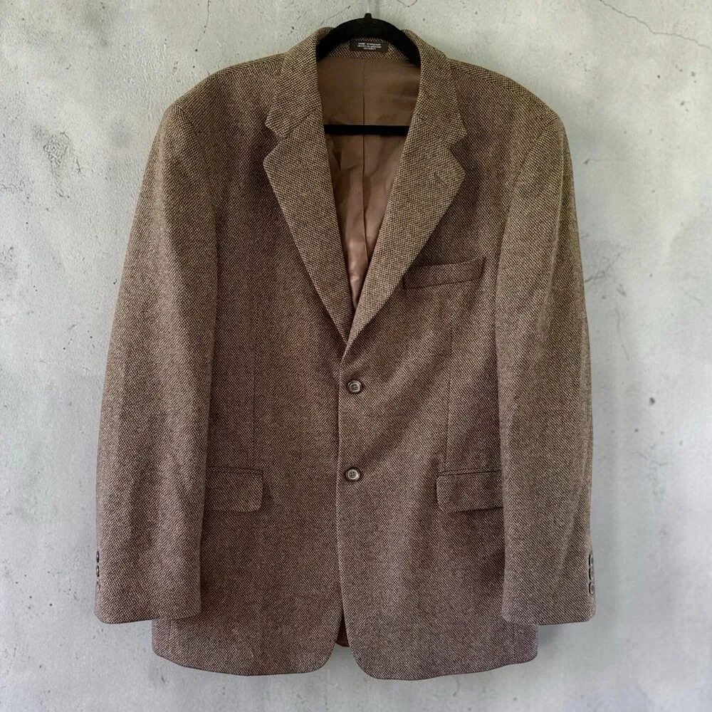 Stafford Mens 42L Wool Lambswool Blazer Sport Coat Tweed 2 Button Front Brown